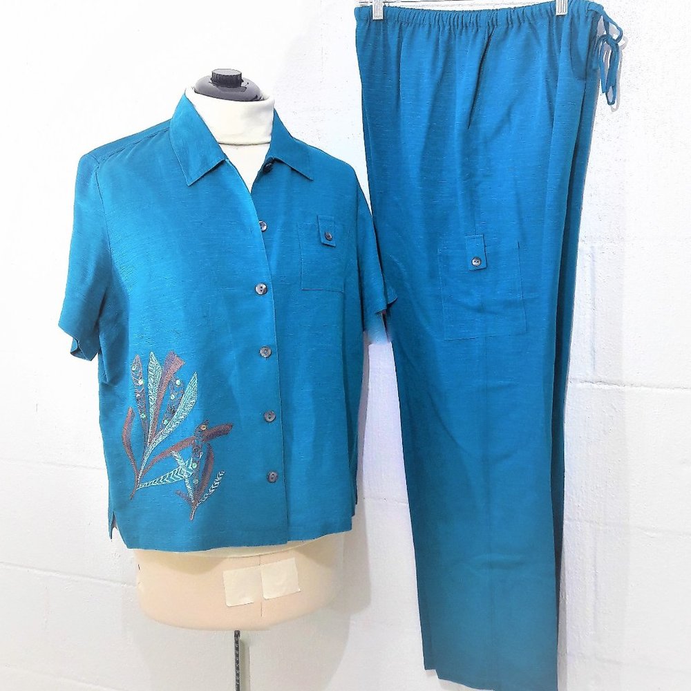 E.L.C.C. 100% Silk Peacock Pantsuit